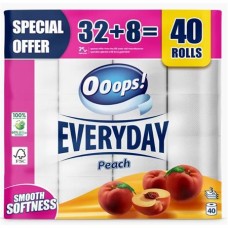 Toalettpapír, 3 rétegű, kistekercses, 32+8 tekercs, OOOPS "Everyday", barack illat