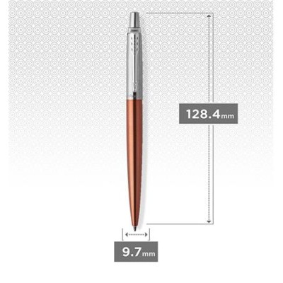 Golyóstoll, 0,7 mm, ezüst színű klip, Chelsea narancssárga tolltest, PARKER "Royal Jotter", kék