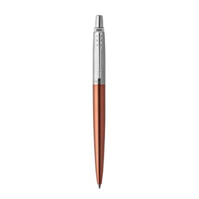 Golyóstoll, 0,7 mm, ezüst színű klip, Chelsea narancssárga tolltest, PARKER "Royal Jotter", kék