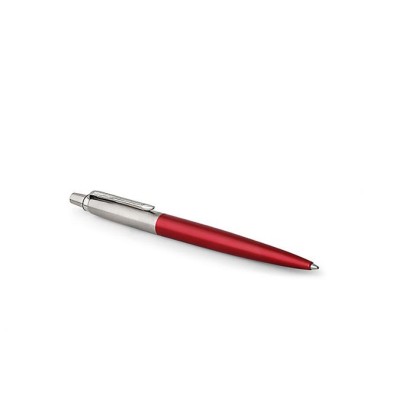 Golyóstoll, 0,7 mm, ezüst színű klip, Kensigton piros tolltest, PARKER "Royal Jotter", kék