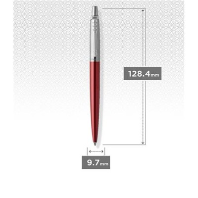 Golyóstoll, 0,7 mm, ezüst színű klip, Kensigton piros tolltest, PARKER "Royal Jotter", kék