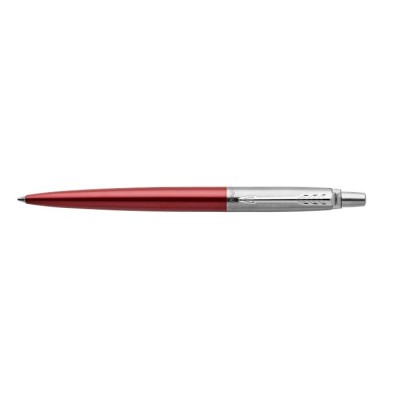 Golyóstoll, 0,7 mm, ezüst színű klip, Kensigton piros tolltest, PARKER "Royal Jotter", kék