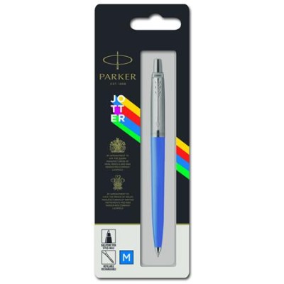 Golyóstoll, 0,7 mm, ezüst színű klip, kék tolltest, PARKER "Royal Jotter Originals", kék