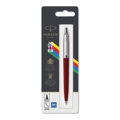 Golyóstoll, 0,7 mm, ezüst színű klip, piros tolltest, PARKER "Royal Jotter Originals", kék