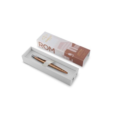 Golyóstoll, 0,7 mm, ezüst színű klip, mintás tolltest, PARKER, "Royal Jotter Róma", kék