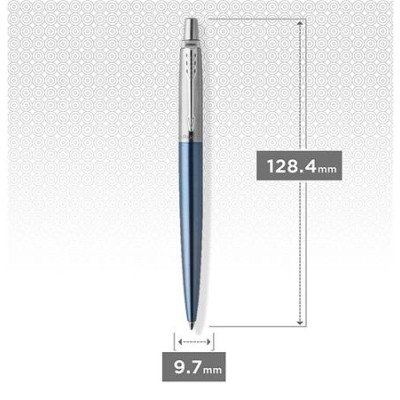 Golyóstoll, 0,7 mm, ezüst színű klip, Waterloo kék tolltest, PARKER "Royal Jotter", kék