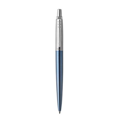 Golyóstoll, 0,7 mm, ezüst színű klip, Waterloo kék tolltest, PARKER "Royal Jotter", kék