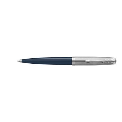 Golyóstoll, 0,7 mm rotációs, ezüst színű klip, kék tolltest, PARKER "Royal 51 Core", fekete