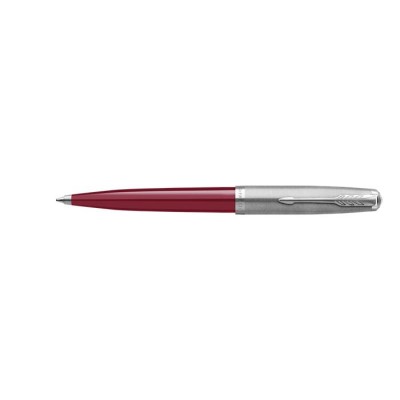 Golyóstoll, 0,7 mm rotációs, ezüst színű klip, piros tolltest, PARKER "Royal 51 Core", fekete