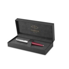 Golyóstoll, 0,7 mm rotációs, ezüst színű klip, piros tolltest, PARKER "Royal 51 Core", fekete