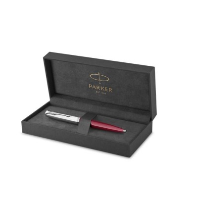 Golyóstoll, 0,7 mm rotációs, ezüst színű klip, piros tolltest, PARKER "Royal 51 Core", fekete