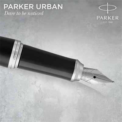 Töltőtoll, ezüst színű klip, matt fekete színű tolltest, PARKER "Royal Urban Twist"