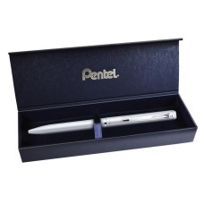 Zseléstoll, 0,35 mm, rotációs, ezüst tolltest, PENTEL "EnerGel BL-2007" fekete, ajándék kék betéttel