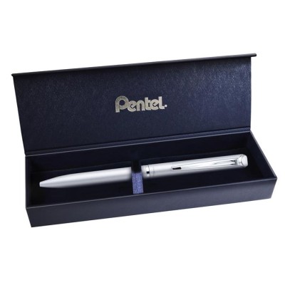 Rollertoll, 0,35 mm, rotációs, ezüst tolltest, PENTEL "EnerGel BL-2007" kék