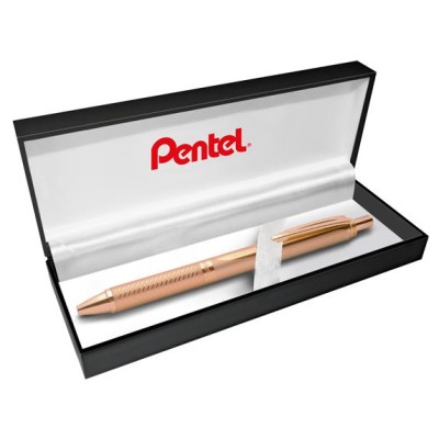 Zseléstoll, 0,35 mm, nyomógombos, rosegold tolltest, PENTEL "EnerGel BL-407" fekete, ajándék kék tollbetéttel