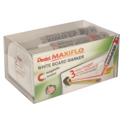 Táblamarker készlet, 6 mm, kúpos hegy, PENTEL "Maxiflo", 4 különböző szín
