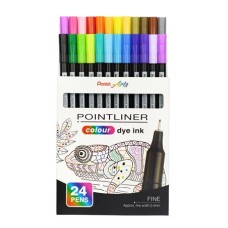 Tűfilc készlet, 0,4 mm, PENTEL "Pointliner", 24 különböző szín