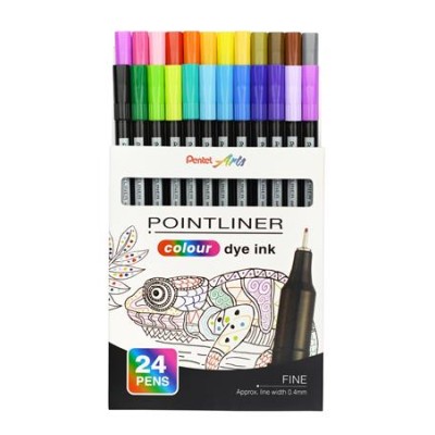 Tűfilc készlet, 0,4 mm, PENTEL "Pointliner", 24 különböző szín