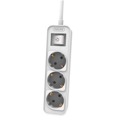 Elosztósor, 3 csatlakozóaljzat, 1,5 m kábel, PHILIPS, fehér