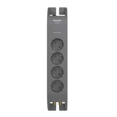 Elosztósor, 4 csatlakozóaljzat, túlfeszültség-védelemmel, 2 m kábel, PHILIPS, sötétszürke