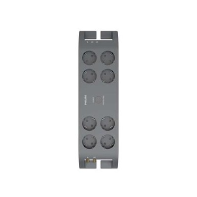 Elosztósor, 8 csatlakozóaljzat, túlfeszültség-védelemmel, 2 m kábel, PHILIPS, sötétszürke