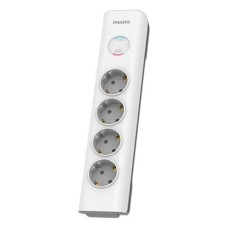 Elosztósor, 4 csatlakozóaljzat, túlfeszültség-védelemmel, 2 m kábel, PHILIPS, fehér