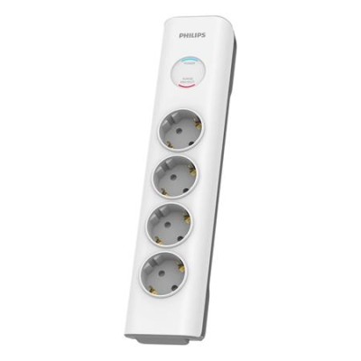 Elosztósor, 4 csatlakozóaljzat, túlfeszültség-védelemmel, 2 m kábel, PHILIPS, fehér