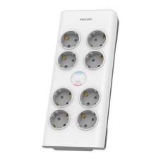 Elosztósor, 8 csatlakozóaljzat, túlfeszültség-védelemmel, 2 m kábel, PHILIPS, fehér