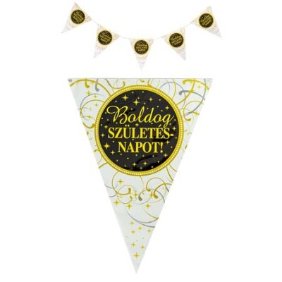 Zászló, 3,6 m, műanyag, "Boldog Szülinapot", elegáns