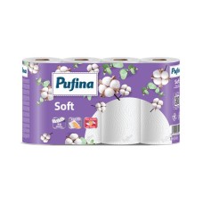 Háztartási papírtörlő, 2 rétegű, 50 lap, 4 tekercses, PUFINA "Soft"