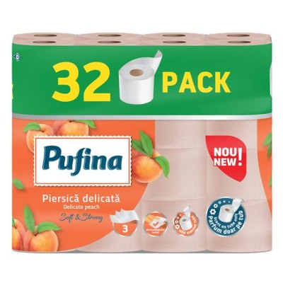 Toalettpapír, 3 rétegű, kistekercses, 32 tekercs, PUFINA "Delicate Peach", barack illattal