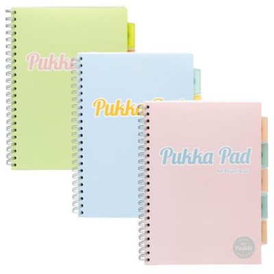 Spirálfüzet, A4, vonalas, 100 lap, PUKKA PAD "Pastel project book", vegyes szín