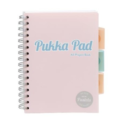 Spirálfüzet, A5, vonalas, 100 lap, PUKKA PAD "Pastel project book", vegyes szín