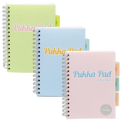 Spirálfüzet, A5, vonalas, 100 lap, PUKKA PAD "Pastel project book", vegyes szín