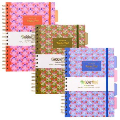 Spirálfüzet, B5, vonalas, 100 lap, PUKKA PAD "Floral Project Book", vegyes minta