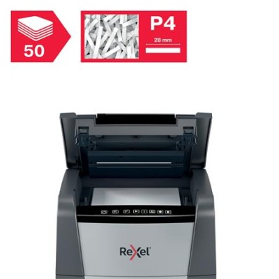 Iratmegsemmisítő, konfetti, 50 lap, REXEL, "Optimum AutoFeed+ 50X"