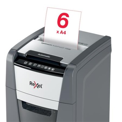 Iratmegsemmisítő, mikrokonfetti, 100 lap, REXEL "Optimum AutoFeed+ 100M"
