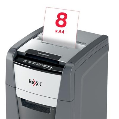 Iratmegsemmisítő, konfetti, 100 lap, REXEL "Optimum AutoFeed+ 100X"