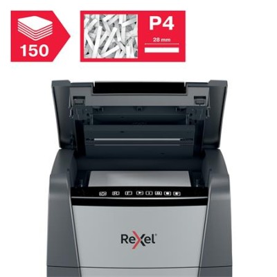 Iratmegsemmisítő, konfetti, 150 lap, REXEL, "Optimum AutoFeed+ 150X"
