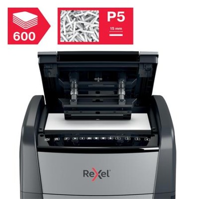 Iratmegsemmisítő, mikrokonfetti, 600 lap, REXEL "Optimum AutoFeed+ 600M"