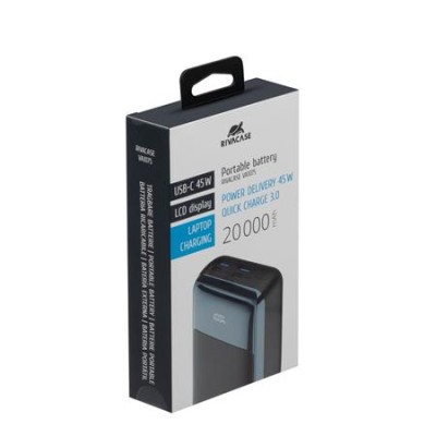 Hordozható akkumulátor, laptopokhoz, 20000mAh, QC/PD 45W, RIVACAE "VA1075"