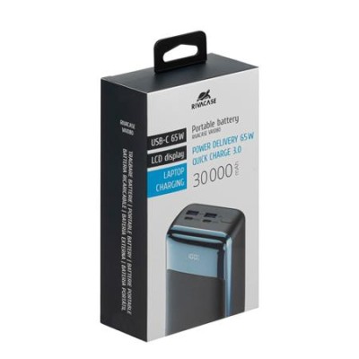 Hordozható akkumulátor, laptopokhoz, 30000mAh, QC/PD 65W, RIVACAE "VA1080"