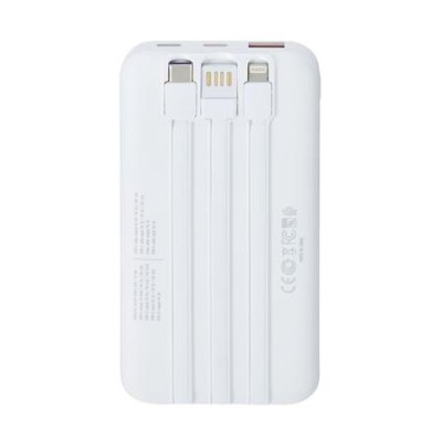 Power bank, beépített kábellel, 10.000mAh, RIVACASE "VA2211", fehér
