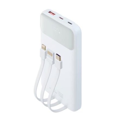 Power bank, beépített kábellel, 10.000mAh, RIVACASE "VA2211", fehér