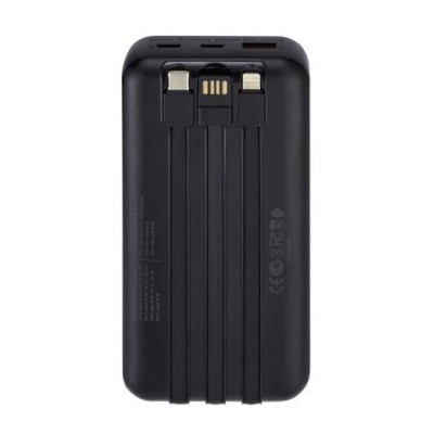 Power bank, beépített kábellel, 20.000mAh, RIVACASE "VA2221", fekete