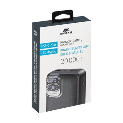 Hordozható akkumulátor, 20000mAh, QC/PD 20W, RIVACAE "VA2521"