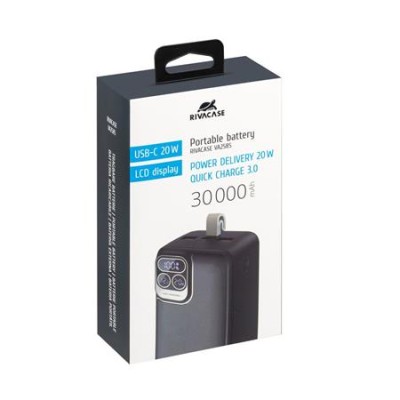 Hordozható akkumulátor, 30000mAh, QC/PD 20W, RIVACAE "VA2585"