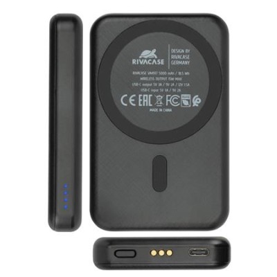 Töltőállomás, vezeték nélküli, mágneses, 5000mAh, RIVACASE "VA4917"