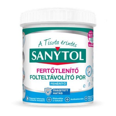 Folteltávolító- és fertőtlenítő por, 450 g, SANYTOL, fehér ruhákhoz