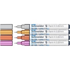 Akrilmarker készlet, 0,8 mm, SCHNEIDER "Paint-It 010", 4 különböző metálszín